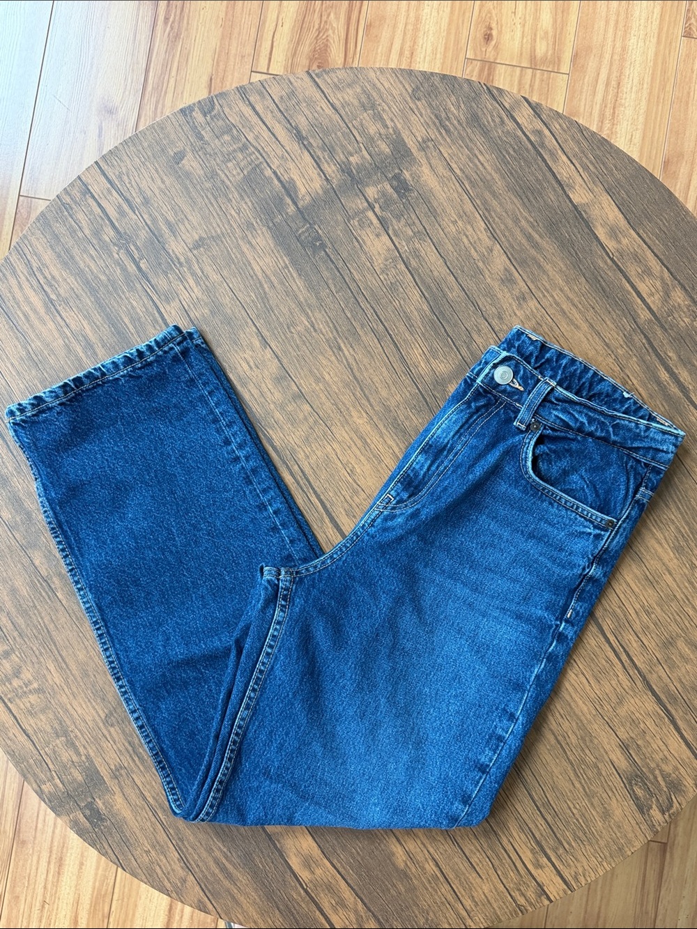 Zara High Rise Wide Leg Jeans Size 8 Dark Wash 100% Cotton